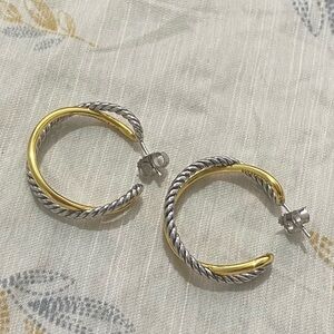 David Yurman Gold and Silver Twisted Hoop Earrings